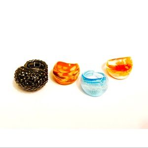 4 Set of Rings! 3 Handmade Glass rings & 1 Gem Studded Ring